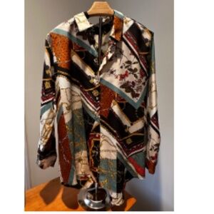 ZARA PATCHWORK CHAIN PRINT BLOUSE SZ: XL